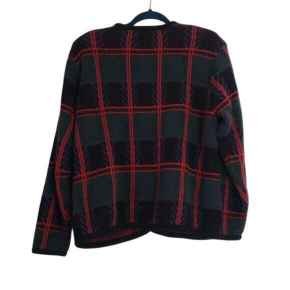 Vintage 90s Liz Baker Womens Plaid Button Down Cardigan Sweater Size M Coastal - Picture 5 of 6